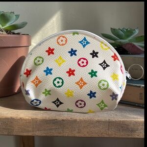 Colorful Patterned Zippered Pouch - White